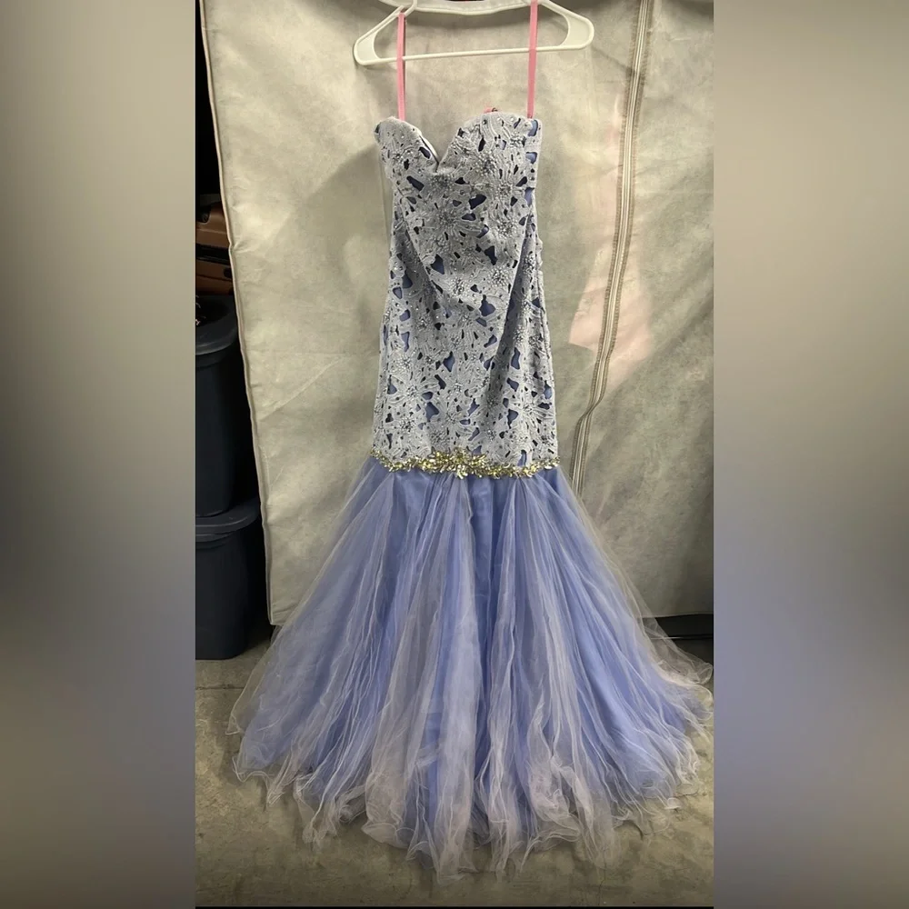 strapless open back dress Bailee Light Blue Beaded A-Line Prom Dress main image 1